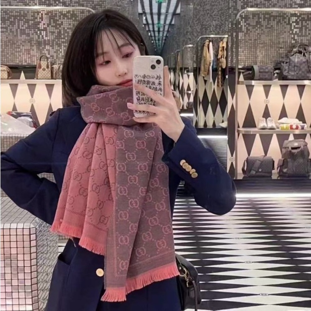 Monogram Oversized Scarf - Gray & Pink - Picture 6 of 7